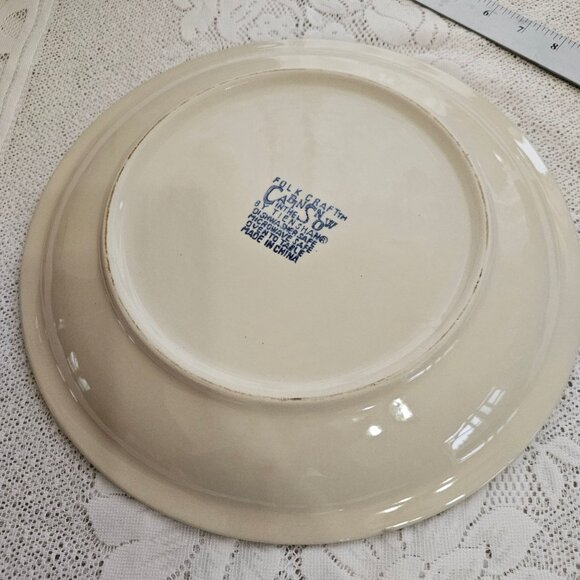 Folk Craft Cabin in the Snow Chop Plate 14" Tienshan round platter sponge paint - Picture 5 of 6